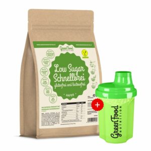 GreenFood Nutrition Low Sugar schneller Brei ohne Gluten und Lactose Hafer + 300ml Shaker