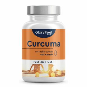 gloryfeel® Kurkuma Kapseln hochdosiert - 400 Curcuma Kapseln mit 700mg Curcumin &Piperin