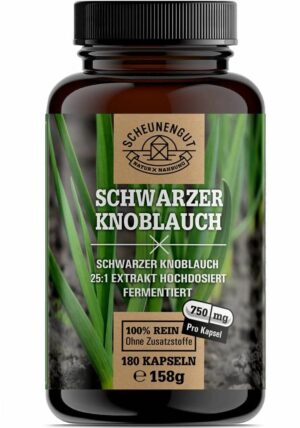 Scheunengut® Schwarzer Knoblauch Kapseln -25:1 Extrakt mit 15% Polyphenole & S-Allylcystein- vegan