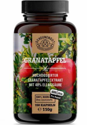Scheunengut® Granatapfel -600mg Granatapfel Extrakt 45:1 I 40% Ellagsäure I vegan & laborgeprüft