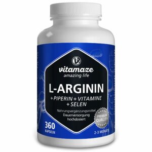 L-Arginin 750 mg hochdosiert + Piperin + Vitamine