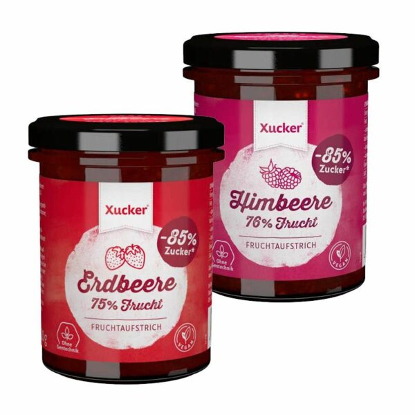 Xucker Fruchtaufstrich-Set Himbeere + Erdbeere (2x 220g) - für Diabetiker geeignet